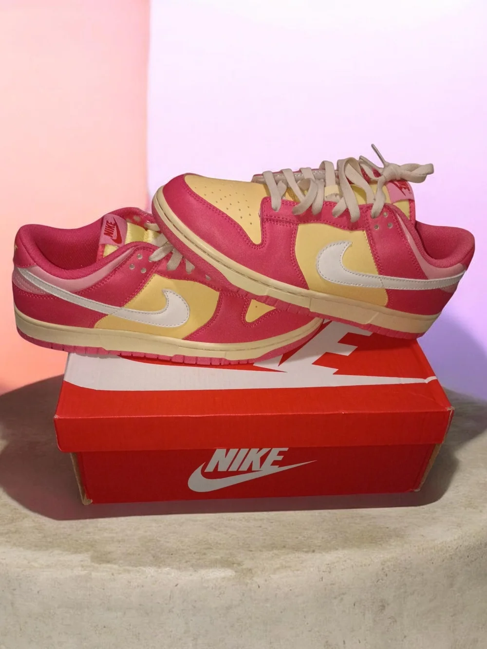 Nike Women’s Low-Top Sneakers — Pink & Yellow with White Swoosh - Picture 2 of 2